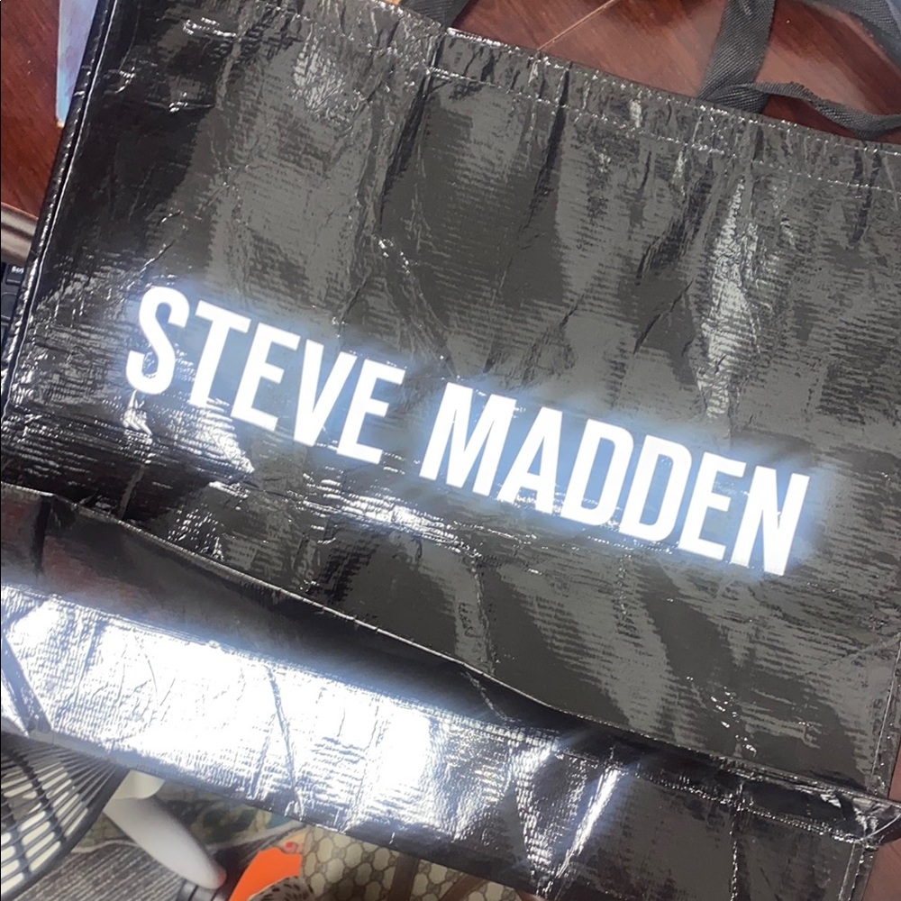 Steve Madden Black Tote Bag with Glossy Finish
